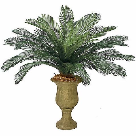 44 Inch Outdoor UV Protected Polyblend Cycas Palm, 24 Fronds