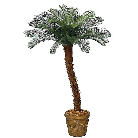 4 Foot Outdoor UV Protected Polyblend Cycas Palm Tree x 24 Fronds, Curved Or Straight Trunk