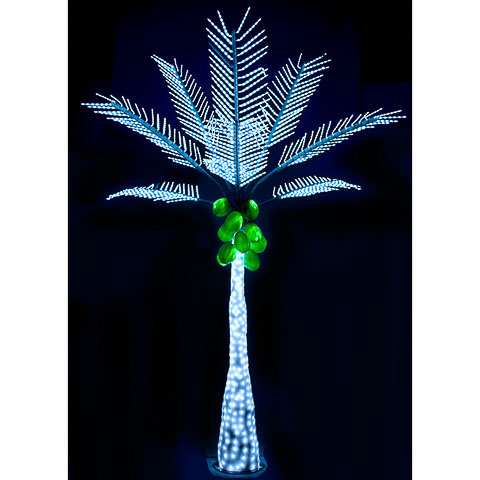 12.5 Foot Lighted Palm Tree with Coconuts - White Colored Lights